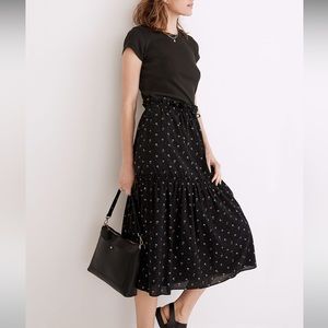 NWOT Madewell Pull-On Ruffle Tiered Mini Skirt in Geodot Black Floral - Size 0